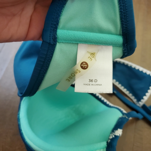 Shade & Shore Two Piece Bikini Set 36D Top Medium Bottoms Teal Crochet - Picture 6 of 7